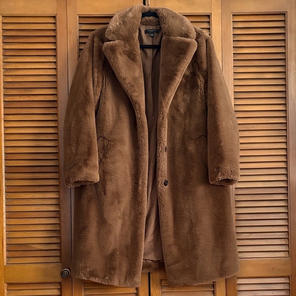 Ann Taylor Brown Faux-Fur Teddy Coat